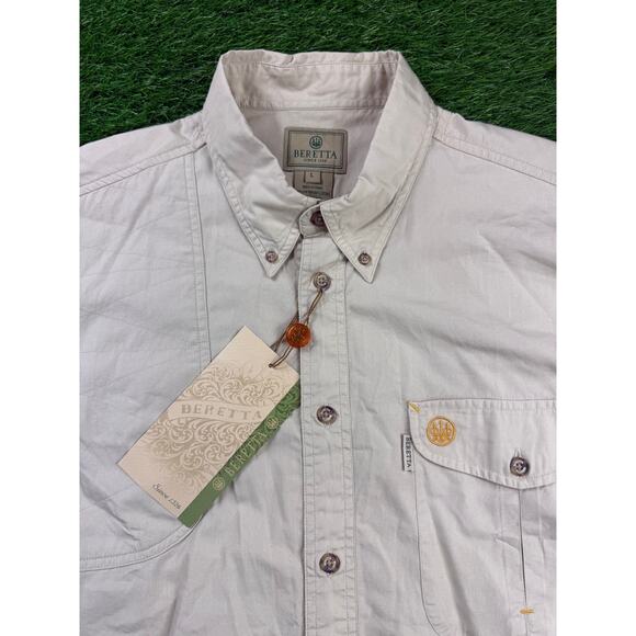 Beretta TM Shooting Shirt Mens L Tan Short Sleeve Mesh Vent Outdoor Hunting Top - Picture 2 of 9